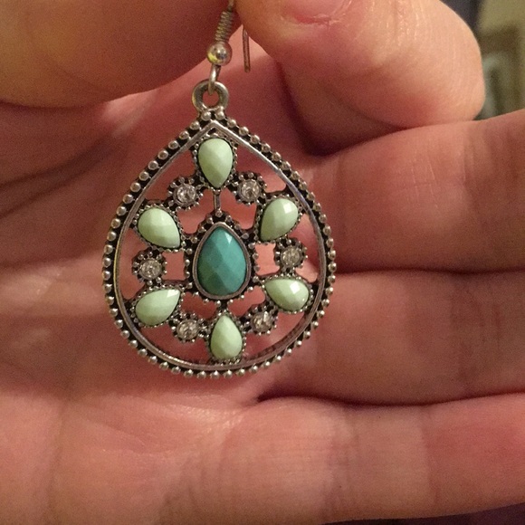 Mint and teal earrings - Picture 2 of 2